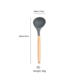Wooden handle spatula; special for non stick pan; silica gel spatula; cooking shovel; household harmless pan; kitchen utensils; spatula set; tablespoo (size: a soup spoon)