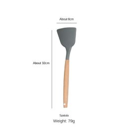 Wooden handle spatula; special for non stick pan; silica gel spatula; cooking shovel; household harmless pan; kitchen utensils; spatula set; tablespoo (size: Spatula)