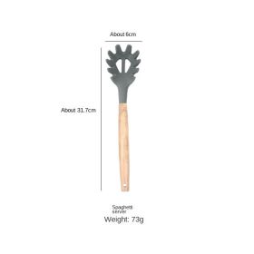 Wooden handle spatula; special for non stick pan; silica gel spatula; cooking shovel; household harmless pan; kitchen utensils; spatula set; tablespoo (size: Spaghetti spoon)