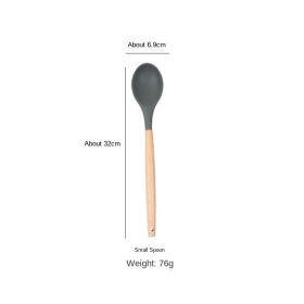Wooden handle spatula; special for non stick pan; silica gel spatula; cooking shovel; household harmless pan; kitchen utensils; spatula set; tablespoo (size: Small soup spoon)