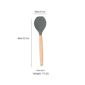 Wooden handle spatula; special for non stick pan; silica gel spatula; cooking shovel; household harmless pan; kitchen utensils; spatula set; tablespoo (size: Salad spoon)