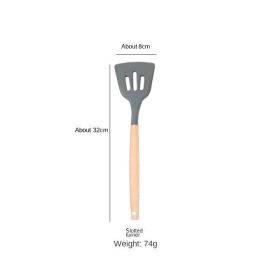 Wooden handle spatula; special for non stick pan; silica gel spatula; cooking shovel; household harmless pan; kitchen utensils; spatula set; tablespoo (size: Leaky shovel)