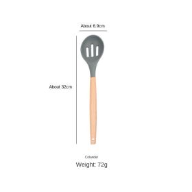 Wooden handle spatula; special for non stick pan; silica gel spatula; cooking shovel; household harmless pan; kitchen utensils; spatula set; tablespoo (size: Leaky spoon)