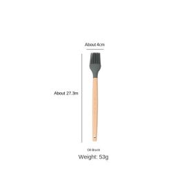 Wooden handle spatula; special for non stick pan; silica gel spatula; cooking shovel; household harmless pan; kitchen utensils; spatula set; tablespoo (size: Oil brush)