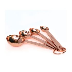 Kitchen Accessories 4Pcs/Set Measuring Cups Spoons Stainless Steel Plated Copper Wooden Handle Cooking Baking Tools (Set Quantity: 4Pcs/Set, Color: As pic show)