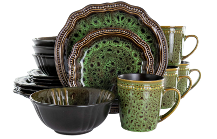 Elama 16 Piece Luxurious Stoneware Dinnerware Set (Color: green)