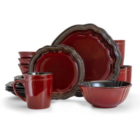 Elama 16 Piece Luxurious Stoneware Dinnerware Set (Color: Red)