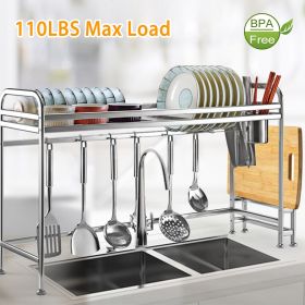 Over Sink Dish Drying Rack Shelf Stainless Steel Kitchen Countertop Bowl Dish Chopping Board Organizer Rack (Color: Silver)