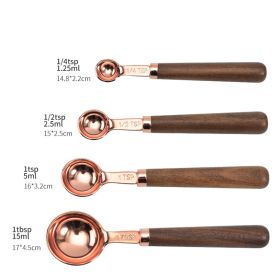 Kitchen Accessories 4Pcs/Set Measuring Cups Spoons Stainless Steel Plated Copper Wooden Handle Cooking Baking Tools (Set Quantity: 4-PC, Color: Rose Gold)