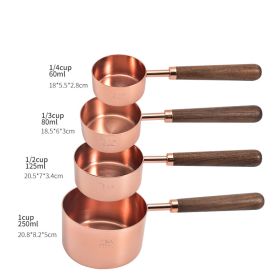 Kitchen Accessories 4Pcs/Set Measuring Cups Spoons Stainless Steel Plated Copper Wooden Handle Cooking Baking Tools (Set Quantity: 4Pcs/Set, Color: Rose Gold)