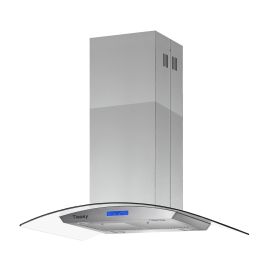 36 inch Stainless Steel Island Mount Range Hood 900CFM Tempered Glass w/LED Lights (Color: Silver - Touch Control)