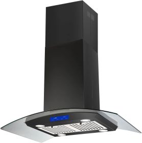 36 inch Stainless Steel Island Mount Range Hood 900CFM Tempered Glass w/LED Lights (Color: Black - Touch Control)