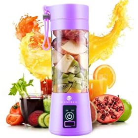 Portable Handheld USB Electric Juice Blender 6 Blades Deluxe Version by Blendrell  Perfect portable tool (Color: Purple)